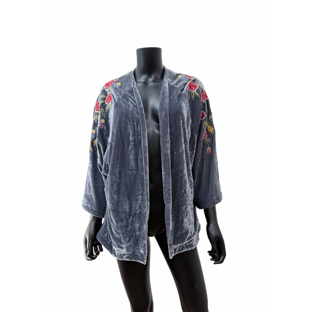 NWT Michael Michael Kors Velvet Embroidered Kimono Jacket S/M Hummingbirds Flora